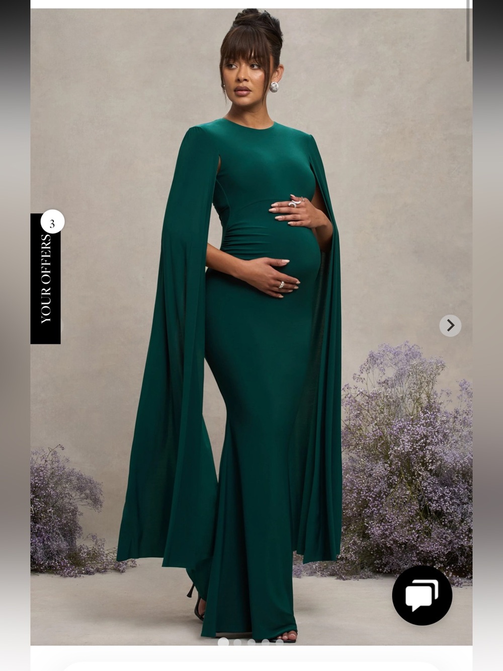 Club L London - DIVINE TIMING
Bottle Green Maternity Maxi Dress With Cape Sleeve